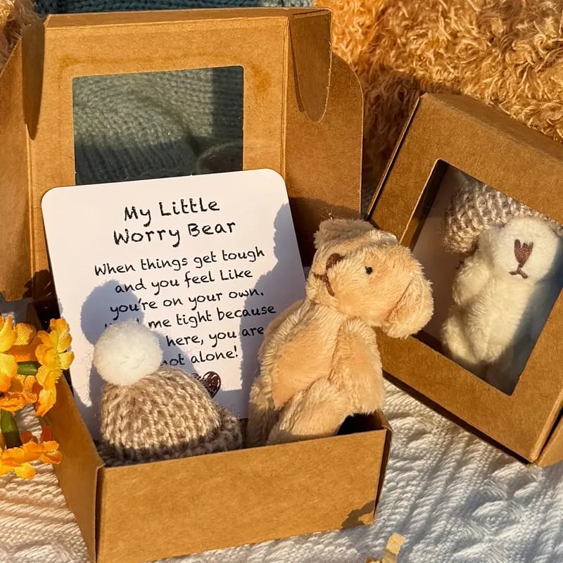 🎁Håndlaget mini plysjbamse i eske