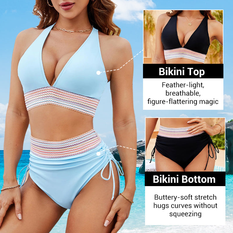 🔥Sommersalg 49 % RABATT💥👙Bikinisett med magekontroll og fargeblokker