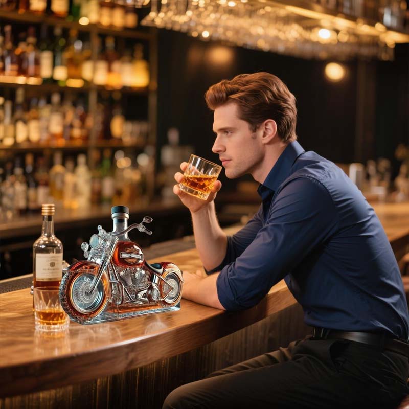 Kreativ vinflaska i motorcykelglas