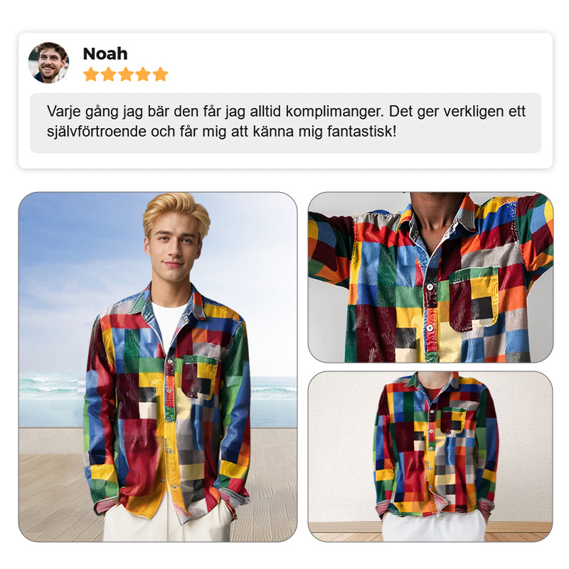 ✈️2 STK = GRATIS FRAKT✈️Unisex enkel langermet skjorte i regnbuefarger, rutete vintage-trykk med slag og lommer