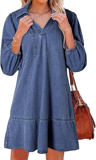 V-hals denimkjole – der komfort møter klassisk stil