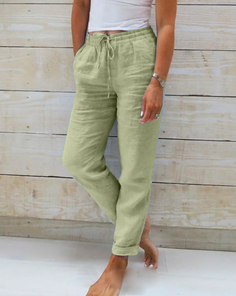 🌿 Nya dambyxor i bomull och linne med dragsko 👖
