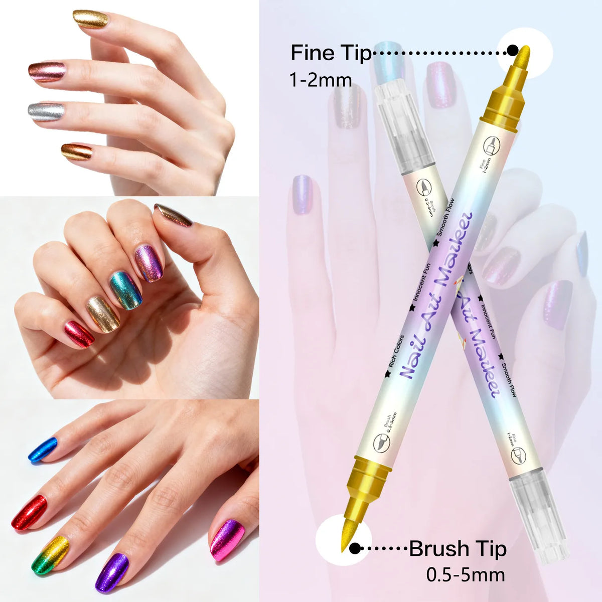 12/24 färger nagelkonstpennor – DIY 3D-markörer för ritning, prickning & manikyr