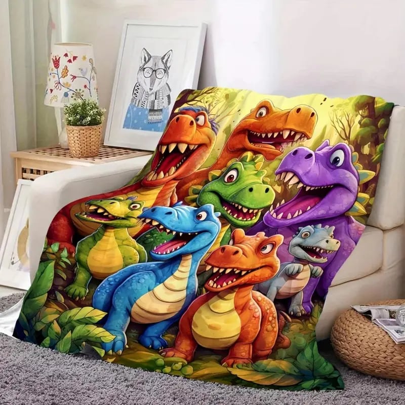 🎄 Julklapp 🎁 Söt leende dinosaurie HD digitaltryckt flanellfilt