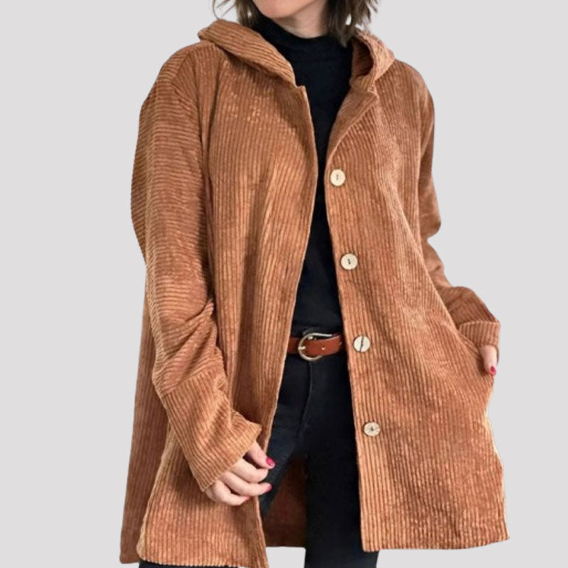 🍂 Avslappet fløyelsjakke med hette for høsten 🧥