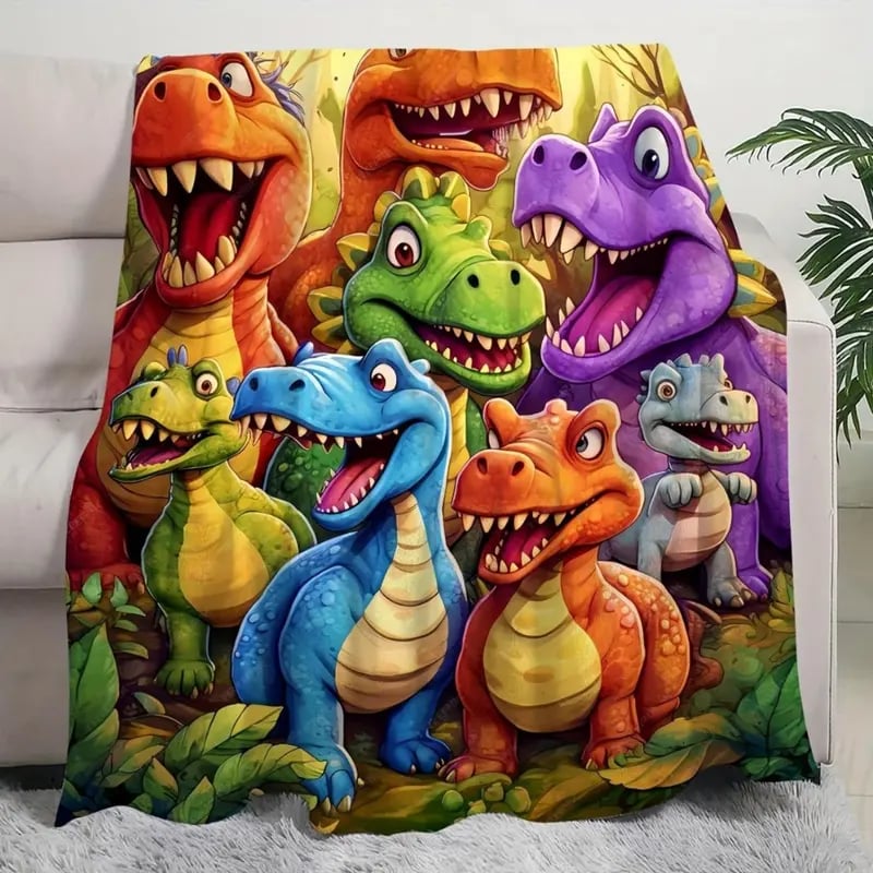 🎄 Julklapp 🎁 Söt leende dinosaurie HD digitaltryckt flanellfilt