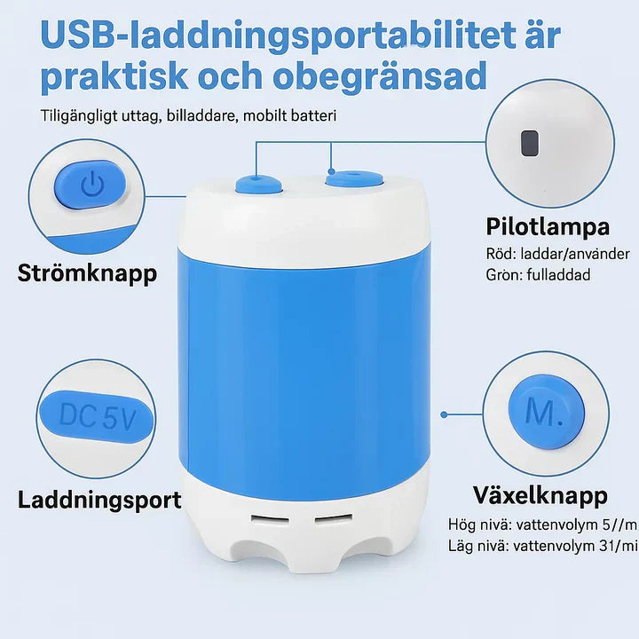 Bærbar vannpumpe: Sett med slange og dyser