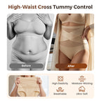 🌸Sista dagen - Köp 1 få 3-pack✨Plus-Size trosor med hög midja och korsade magkontroller