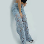 Dameblonde patchwork hule jeans/blonde patchwork hule jeans for kvinner