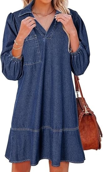 V-hals denimkjole – der komfort møter klassisk stil