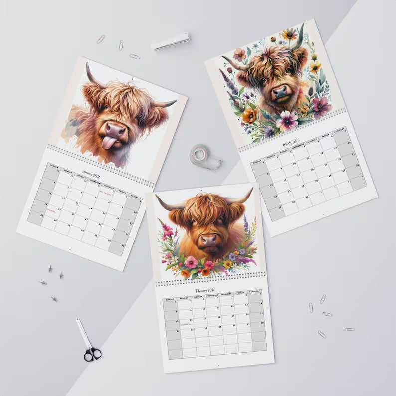 🏆Snabba rea⚡ Över 10 000 sålda! Nästan slut - 🐮Highland Cow-kalender 2026 📅
