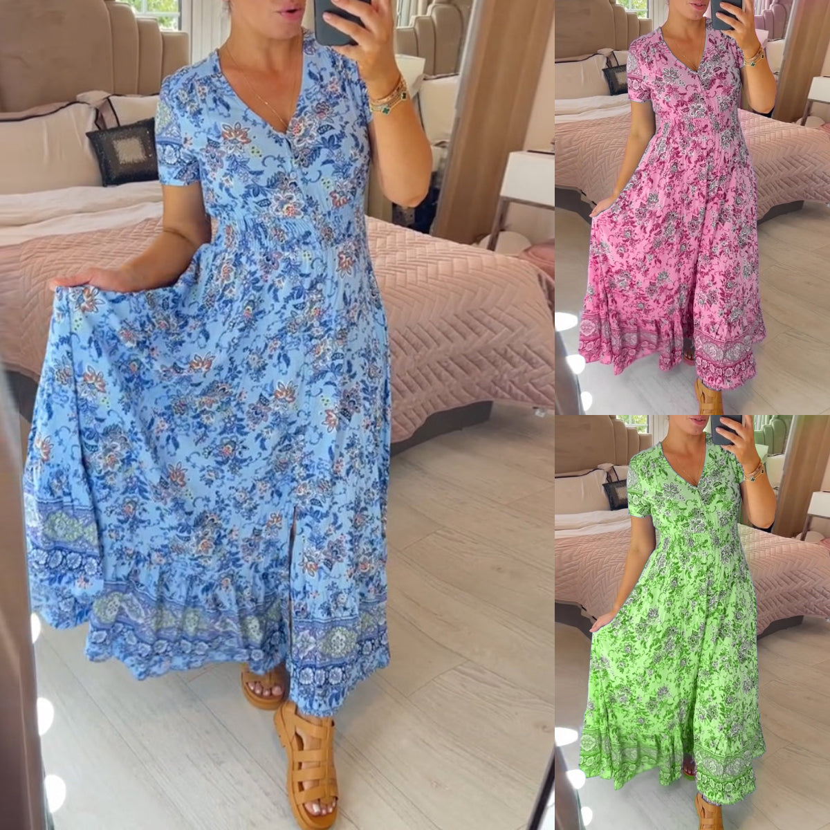 💝 Blomsterprintkjole med V-hals