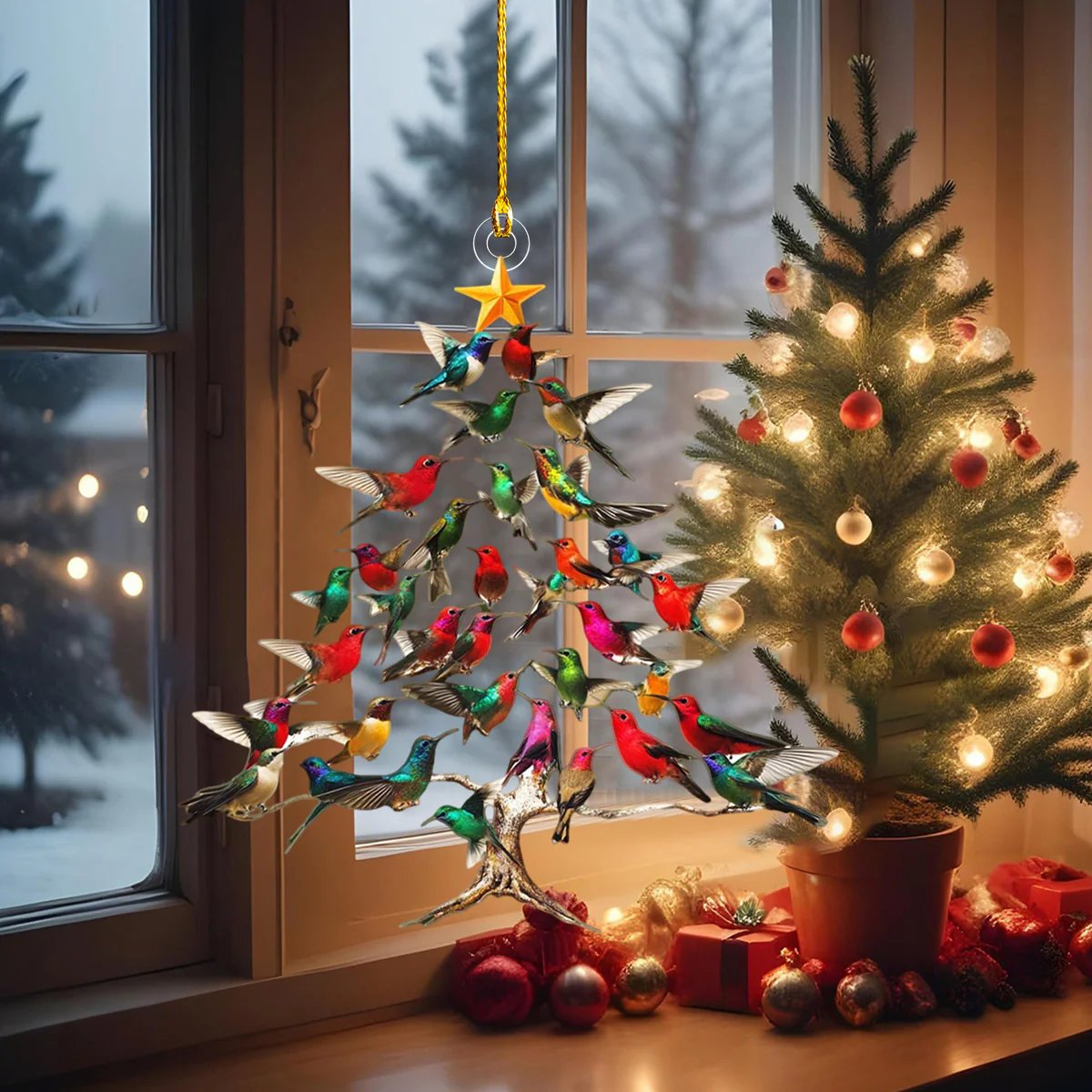 🔥🐦🎄 Juledekorasjon med kolibri i akryl, 2D