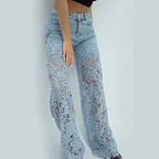 Dameblonde patchwork hule jeans/blonde patchwork hule jeans for kvinner