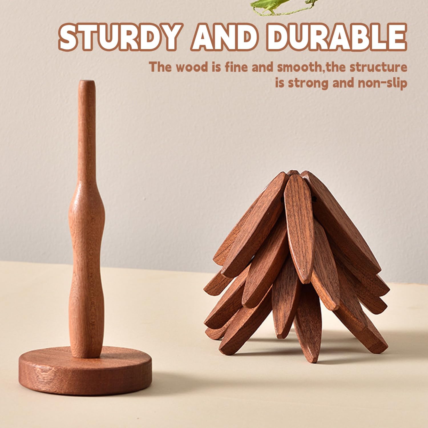 ✨Natural Tree Trivet Set - 4 bamoo Trivets & 1 Stand Like a Christmas Tree