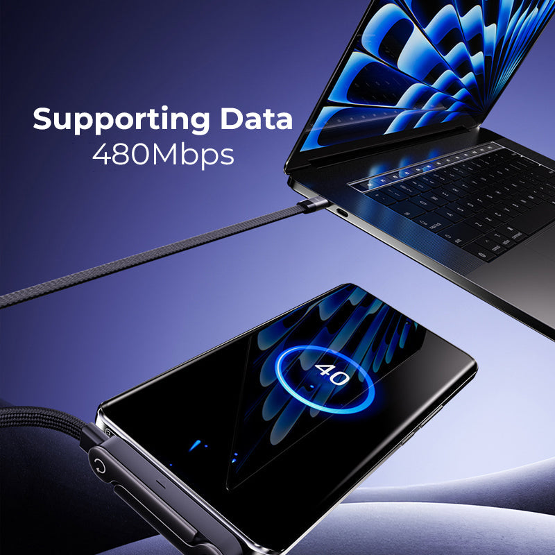 ⚡2-i-1 osynlig laddningskabel – 240W snabbladdningskabel med inbyggt telefonstativ