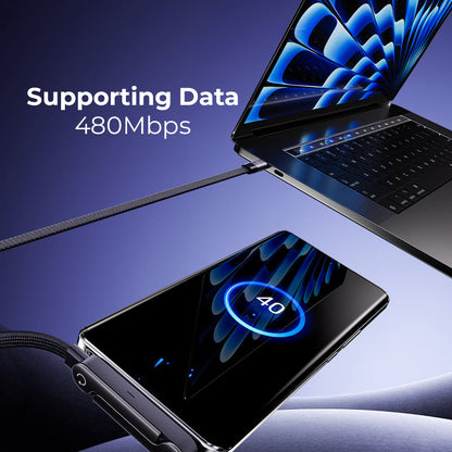 ⚡2-i-1 osynlig laddningskabel – 240W snabbladdningskabel med inbyggt telefonstativ