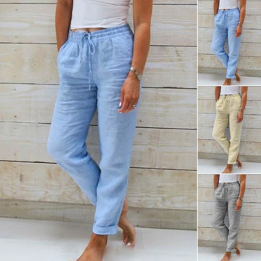 🌿 Nya dambyxor i bomull och linne med dragsko 👖