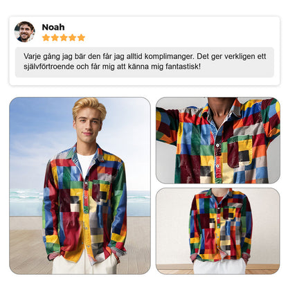 ✈️2 STK = GRATIS FRAKT✈️Unisex enkel langermet skjorte i regnbuefarger, rutete vintage-trykk med slag og lommer