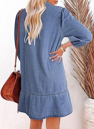 V-hals denimkjole – der komfort møter klassisk stil