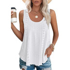 Dame-T-topper Ermeløs Mønster Brodert Scoop Neck Løs passform Avslappet Sommer Flagrende