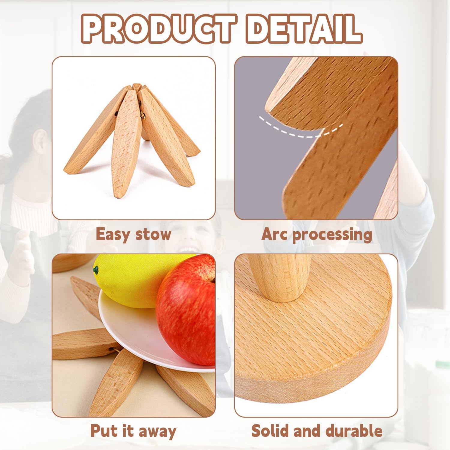 ✨Natural Tree Trivet Set - 4 bamoo Trivets & 1 Stand Like a Christmas Tree