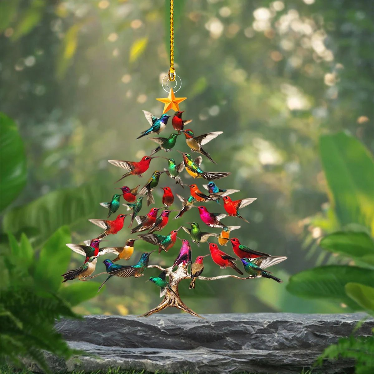 🔥🐦🎄 Juledekorasjon med kolibri i akryl, 2D