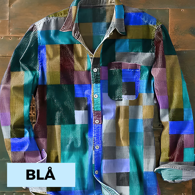 ✈️2 STK = GRATIS FRAKT✈️Unisex enkel langermet skjorte i regnbuefarger, rutete vintage-trykk med slag og lommer
