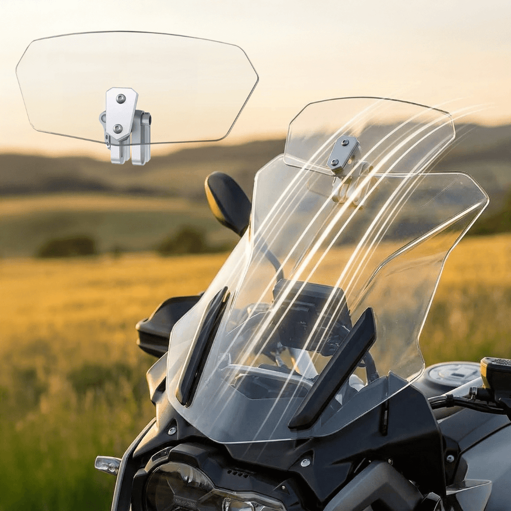 🏍️Justerbar motorcykelvindavvisare – Universell vindrutespoiler för hjälmvibration, vindbrus & turbulens