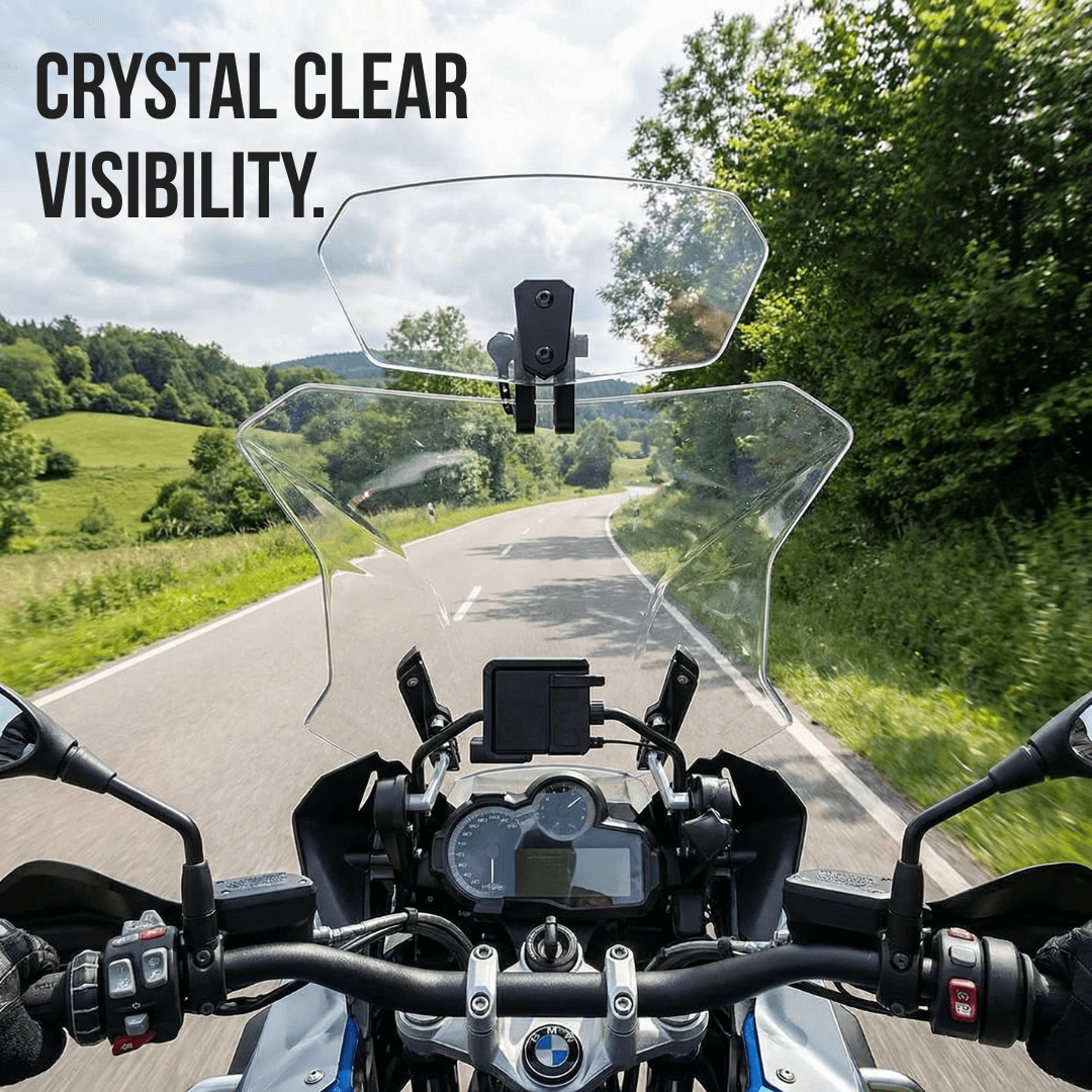 🏍️Justerbar motorcykelvindavvisare – Universell vindrutespoiler för hjälmvibration, vindbrus & turbulens