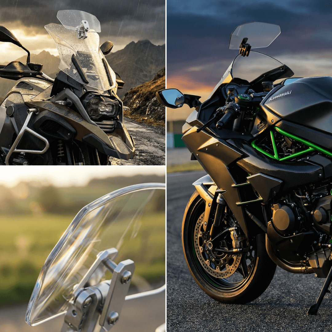 🏍️Justerbar motorcykelvindavvisare – Universell vindrutespoiler för hjälmvibration, vindbrus & turbulens