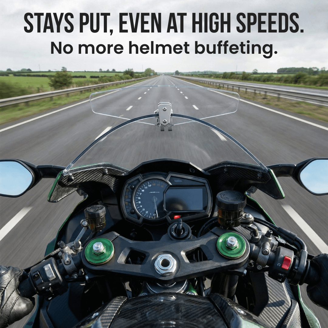 🏍️Justerbar motorcykelvindavvisare – Universell vindrutespoiler för hjälmvibration, vindbrus & turbulens