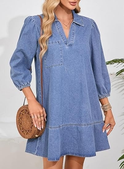 V-hals denimkjole – der komfort møter klassisk stil
