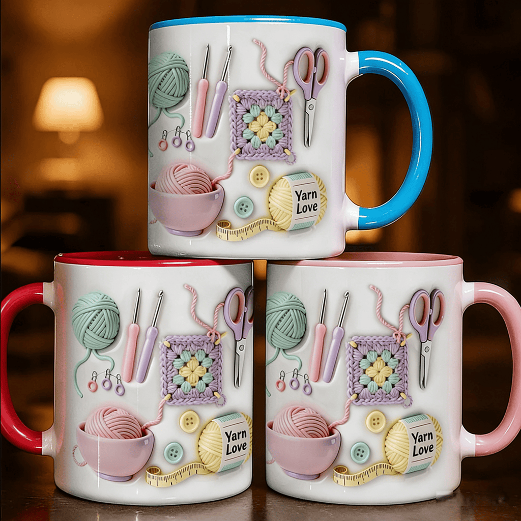 Crochet & Knitting Themed Ceramic Coffee Mug