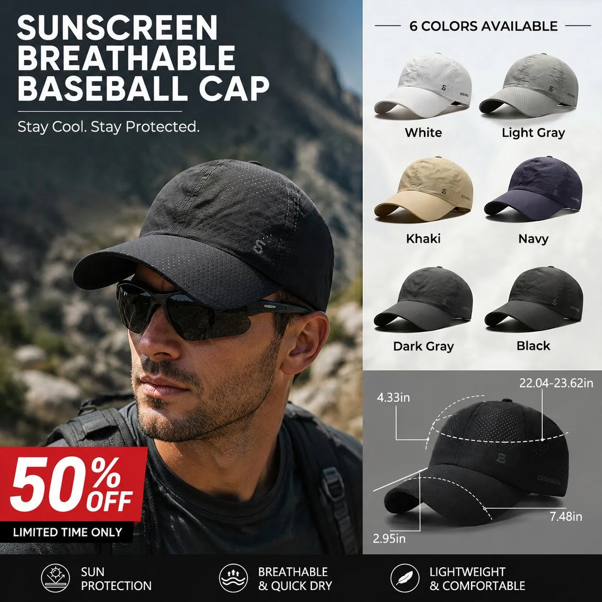 Solskyddande ventilerande basebollkeps
