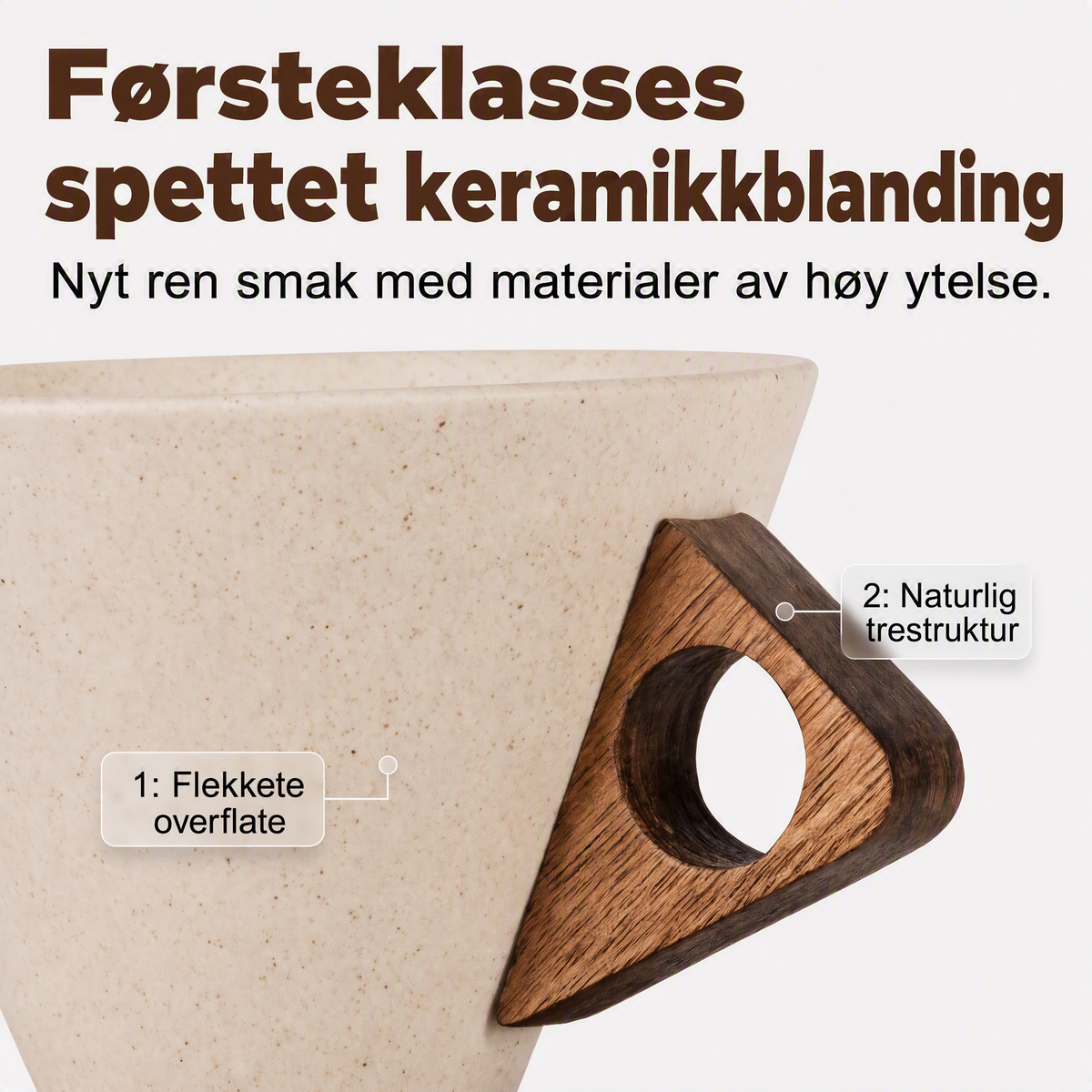 ☕ Handgjord kaffemugg i keramik – trähandtag, matt glasyr, 180 ml. Unik och rustik! 🪵✨