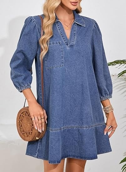 V-hals denimkjole – der komfort møter klassisk stil
