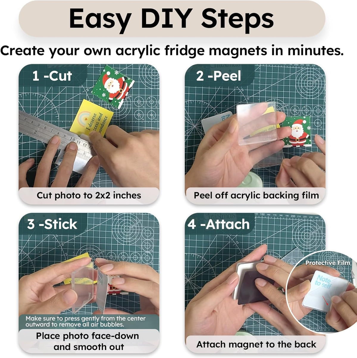 🎞✂10-pack 2" x 2" Klar akryl DIY kylskåpsmagnetset med självhäftande baksida – Fyrkantiga magnetiska fotoramar med fantastisk 3D-effekt 💕