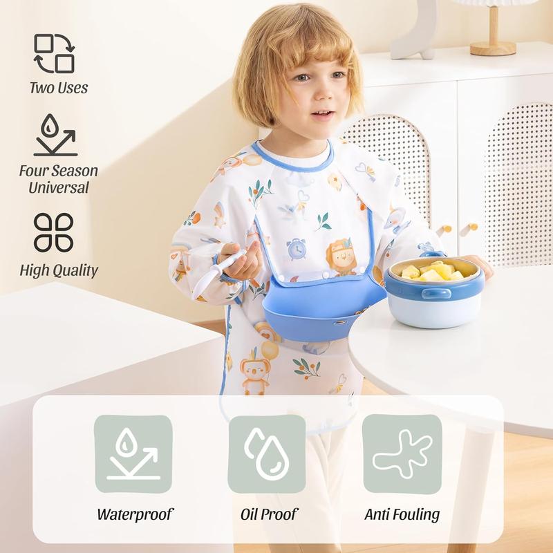 👶Baby langermet smekke med silikonlomme🍽️