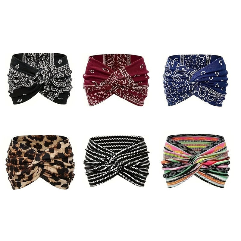 Hårbånd i bohemsk stil med paisley-trykk, bredt elastisk hårbånd