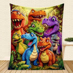 🎄 Julklapp 🎁 Söt leende dinosaurie HD digitaltryckt flanellfilt