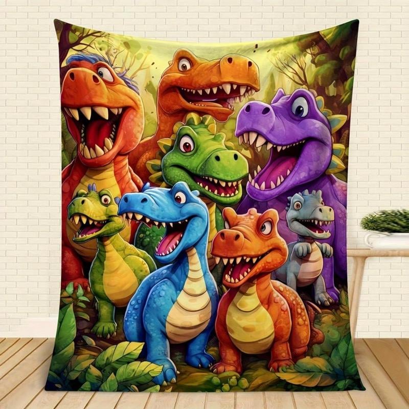 🎄 Julklapp 🎁 Söt leende dinosaurie HD digitaltryckt flanellfilt