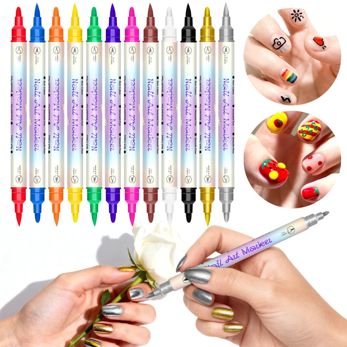 12/24 färger nagelkonstpennor – DIY 3D-markörer för ritning, prickning & manikyr