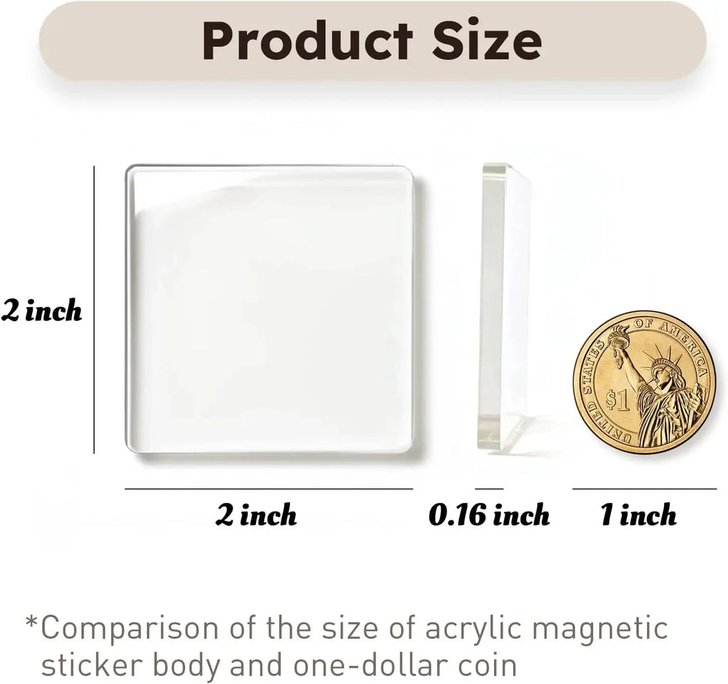 🎞✂10-pack 2" x 2" Klar akryl DIY kylskåpsmagnetset med självhäftande baksida – Fyrkantiga magnetiska fotoramar med fantastisk 3D-effekt 💕