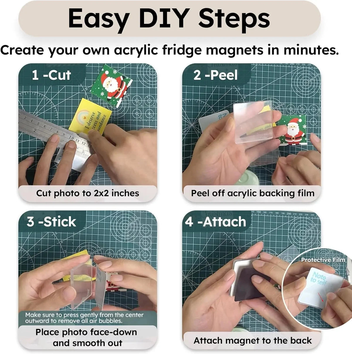 🎞✂10-pack 2" x 2" Klar akryl DIY kylskåpsmagnetset med självhäftande baksida – Fyrkantiga magnetiska fotoramar med fantastisk 3D-effekt 💕