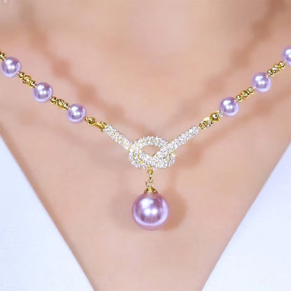 👸Høy kvalitet lilla perlekjede med diamanter✨