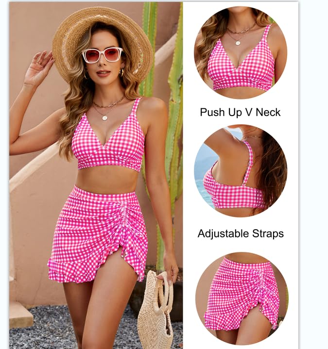 👙Bikinisett med høy midje og magekontroll til dame i gingham-kvalitet