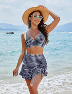 👙Bikinisett med høy midje og magekontroll til dame i gingham-kvalitet