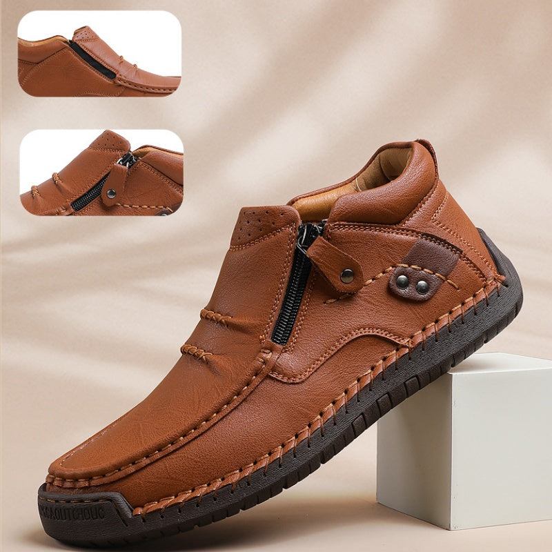 ⏰Tidsbegränsad rea 50 % RABATT - Handgjorda herrstövlar i premiumläder med slip-on-funktion – Bred tå, stöd för hålfoten, vattentäta, tryckavlastande, halkfri sula för vardagsbruk, resor och utomhusbruk