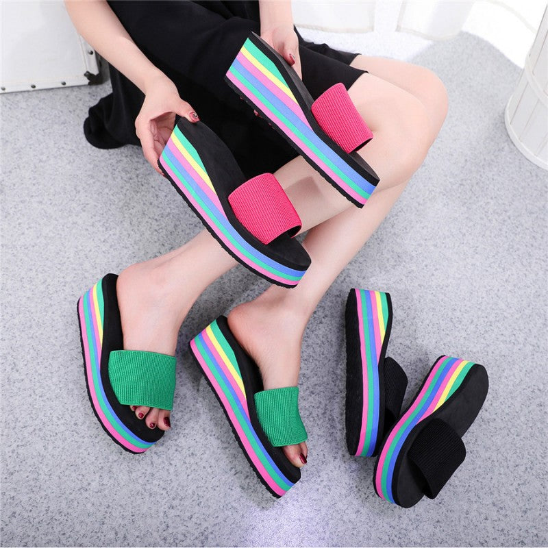 🌈Flip-flops for kvinner med regnbuefargede såler